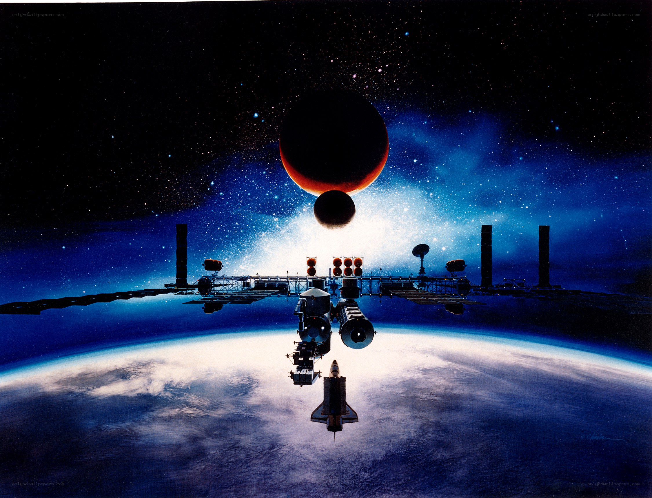 Space station orbiting Earth