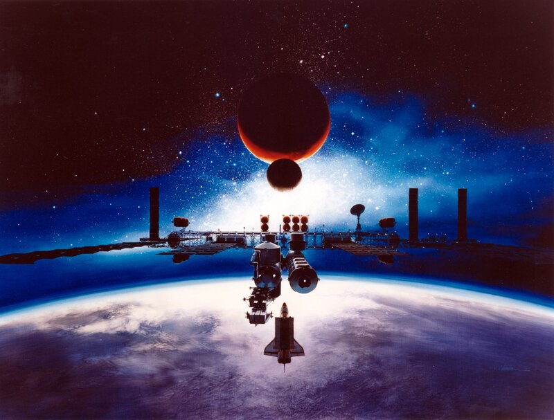 Space station orbiting Earth