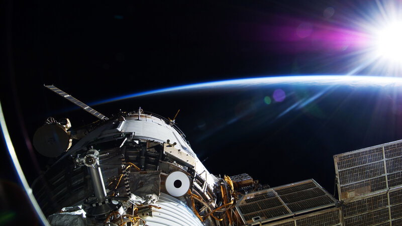 Space station orbiting Earth