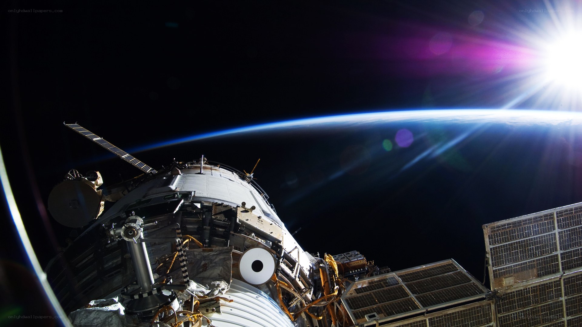 Space station orbiting Earth