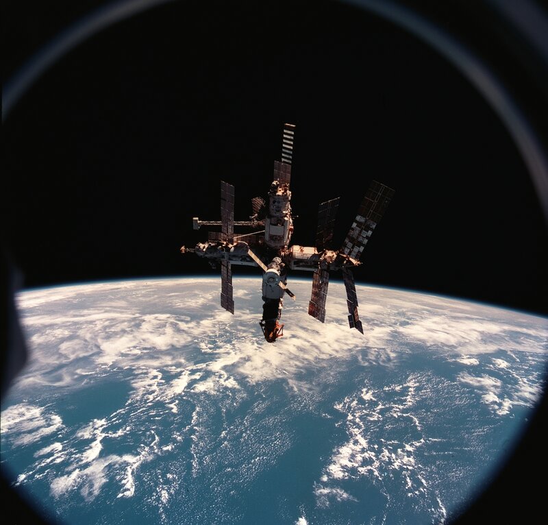 Space station orbiting Earth