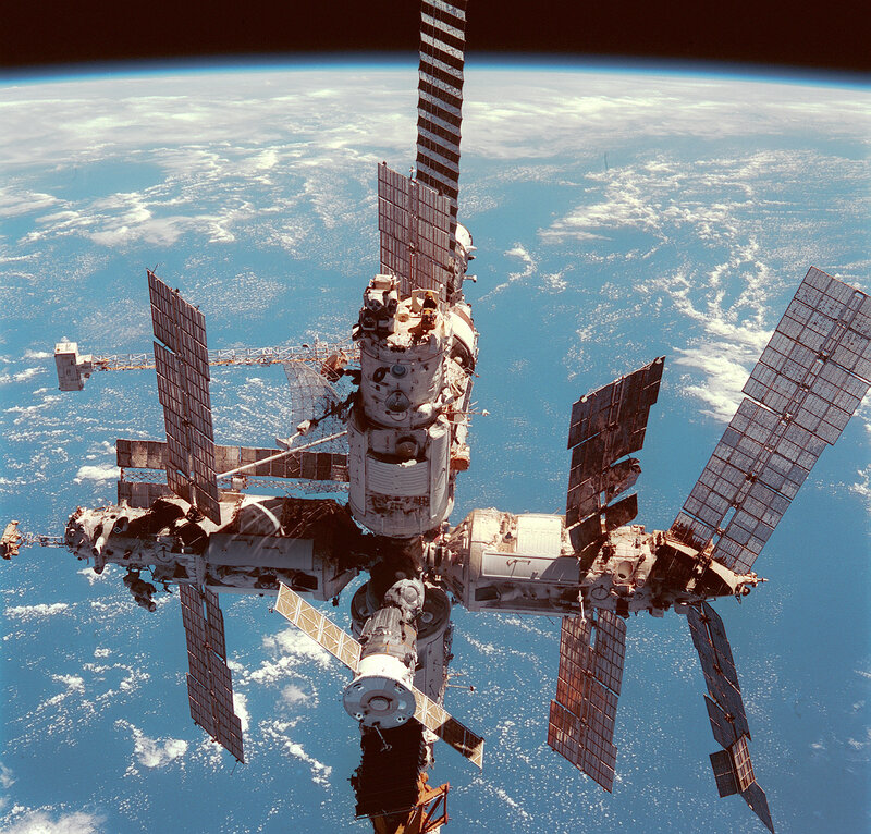 Space station orbiting Earth