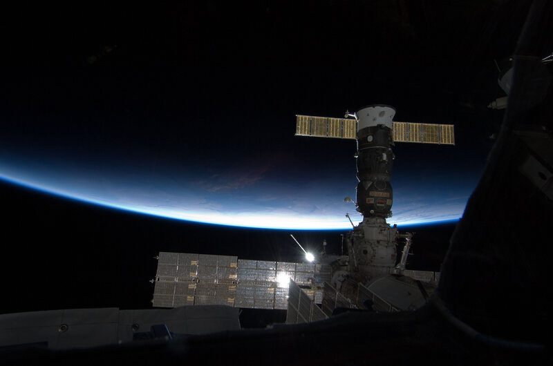 Space station orbiting Earth