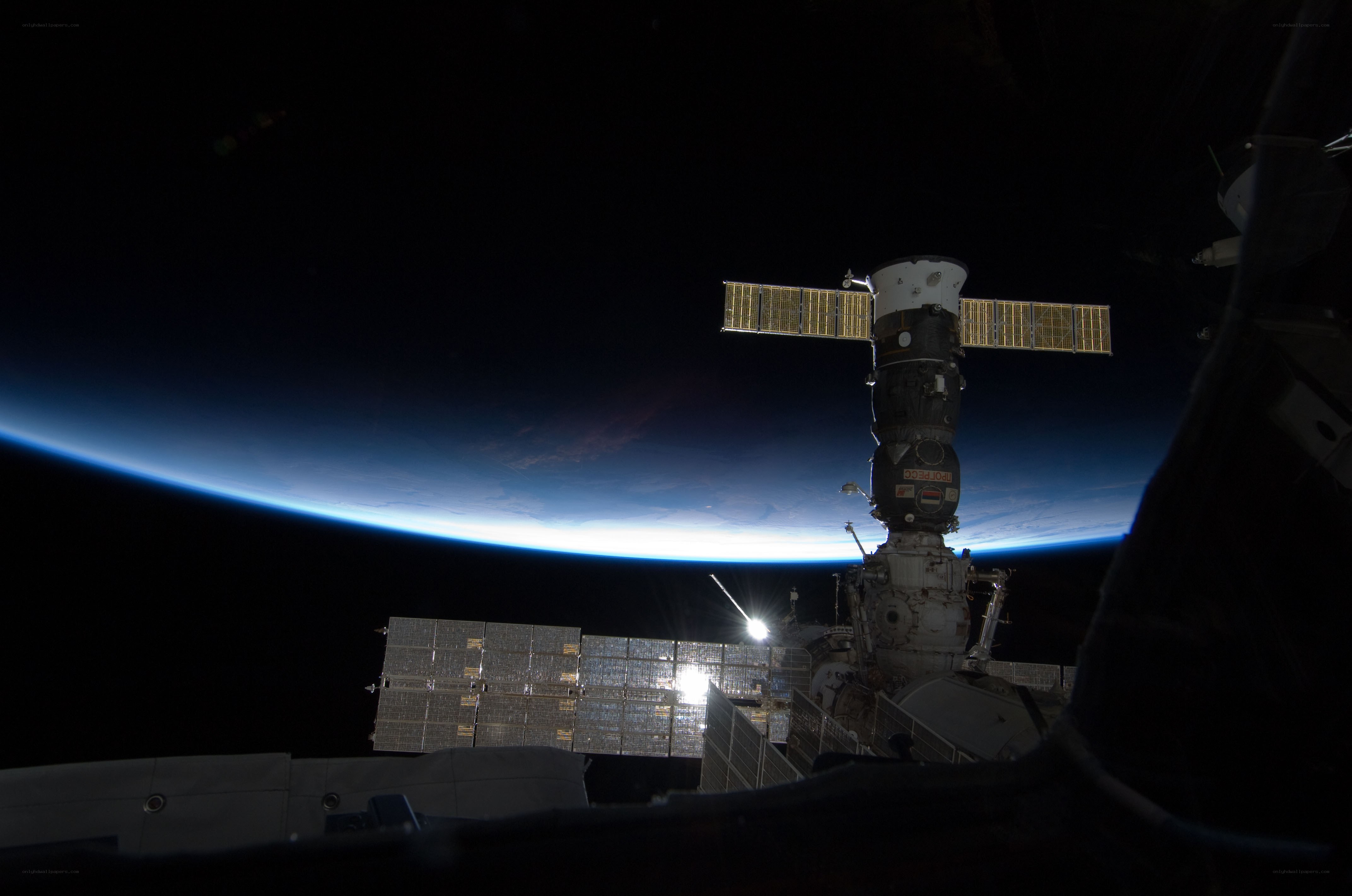 Space station orbiting Earth