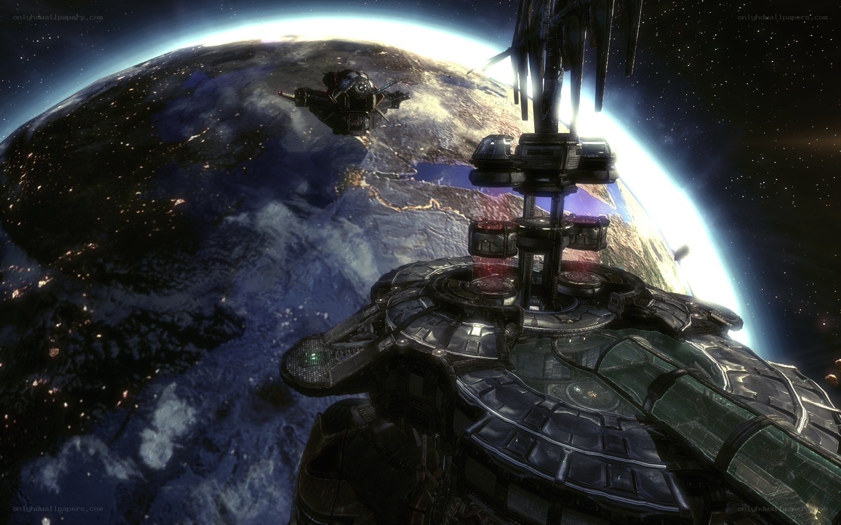 Space station orbiting Earth