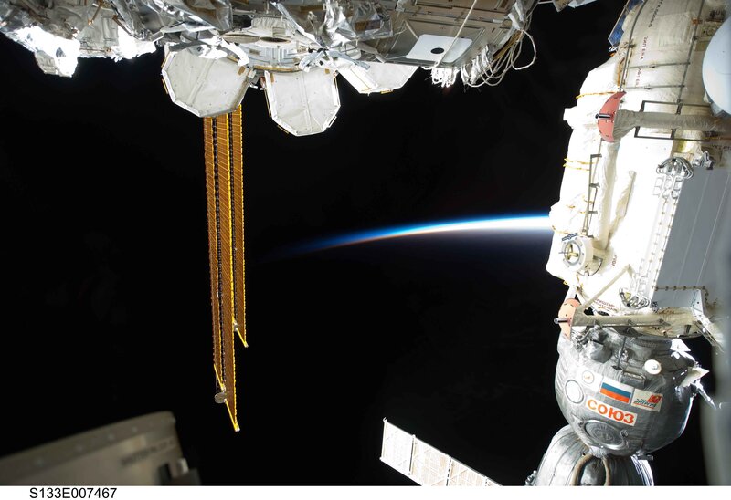 Space Station Orbiting Earth — Black, Dramatic, Night