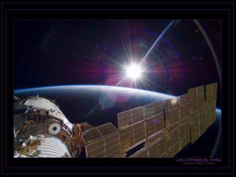Space Station Orbiting Earth — Black