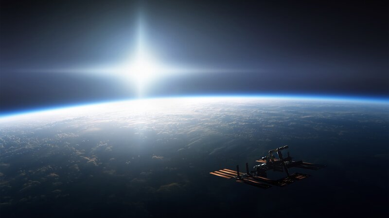 Space Station Orbiting Earth — Blue, Dramatic, 3d Render