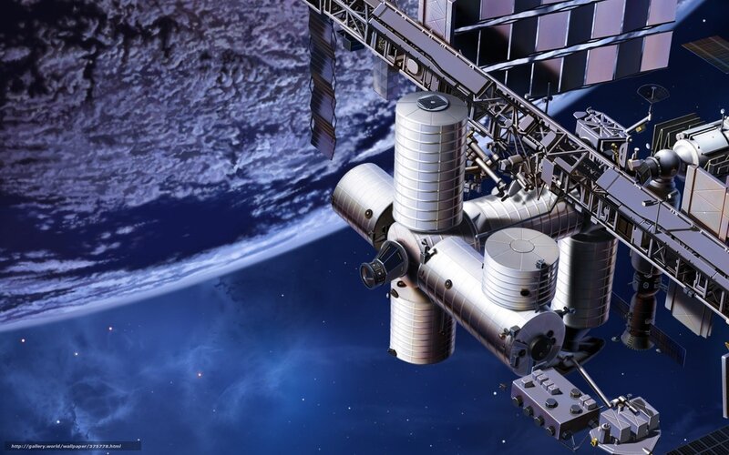 Space Station Orbiting Earth — Blue, Dramatic, Night, Digital Art