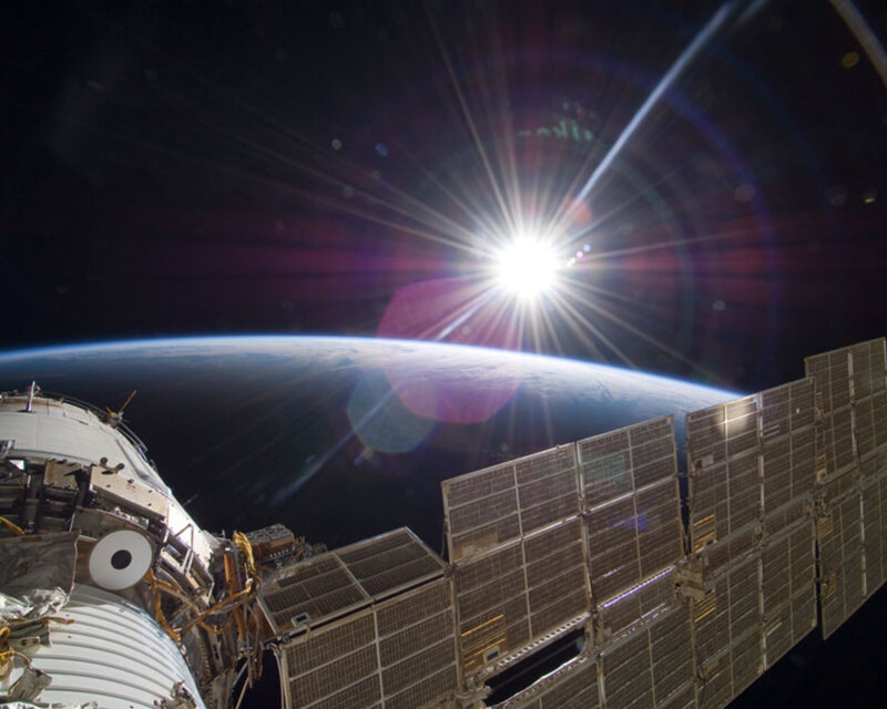 Space Station Orbiting Earth — Blue