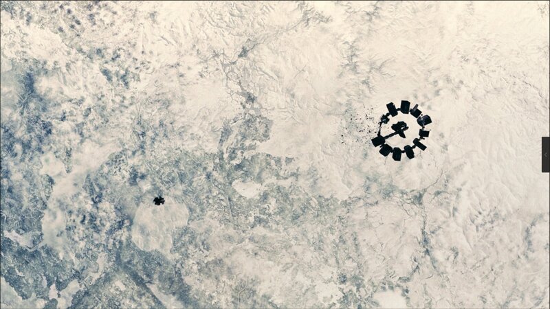 Space Station Orbiting Earth — White