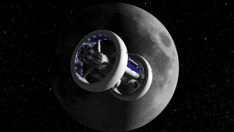 Space Station Orbiting Moon — Gray