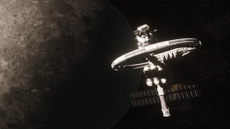 Space Station Orbiting Moon