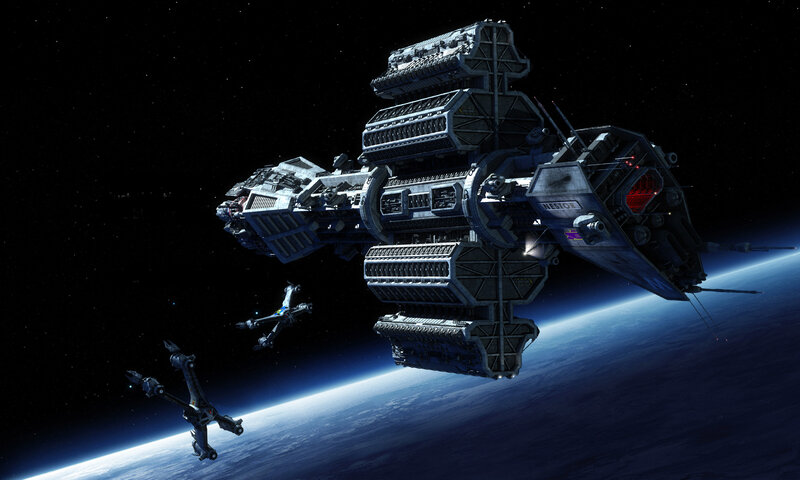 space station orbiting planet