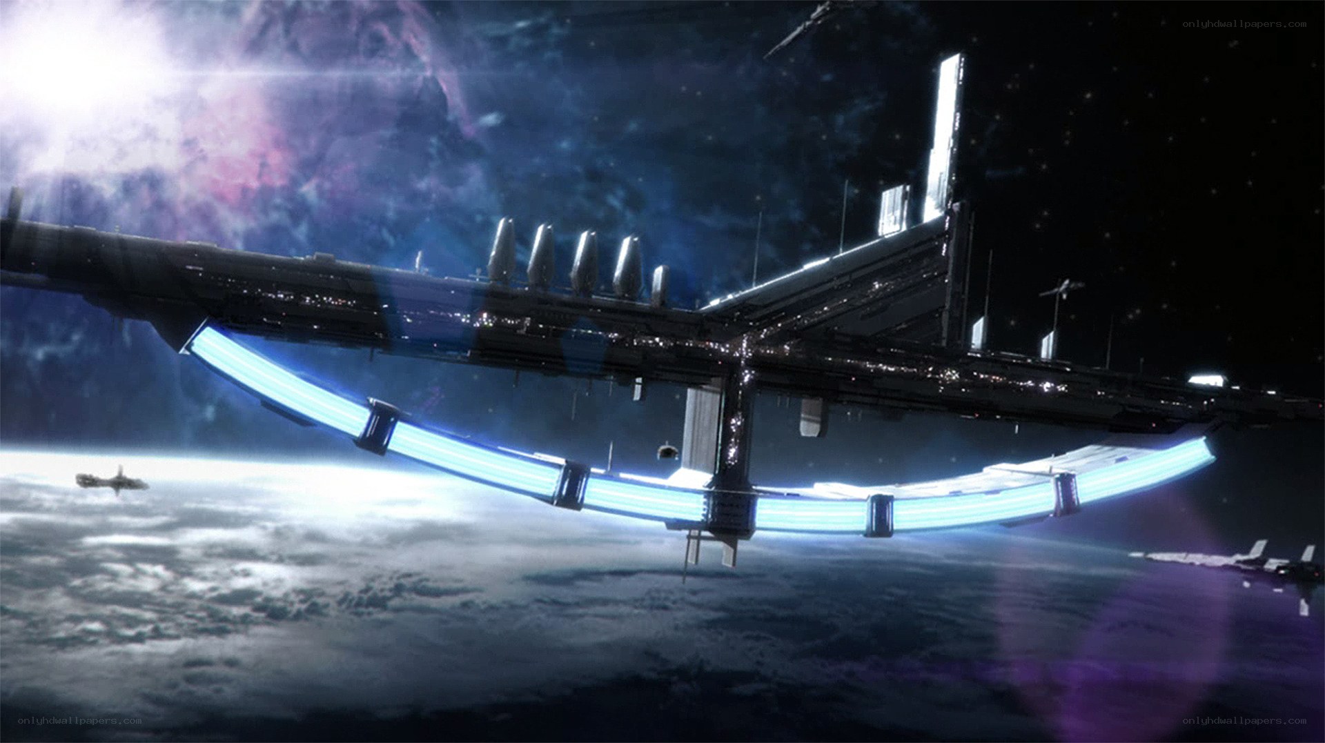 space station orbiting planet