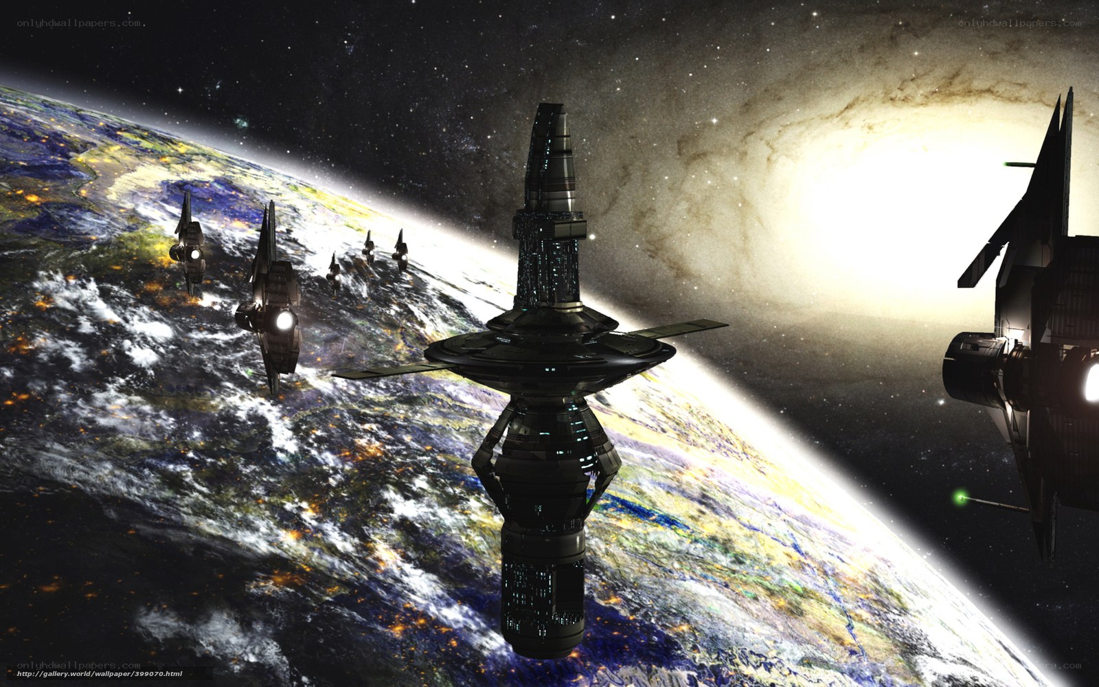Space station orbiting planet