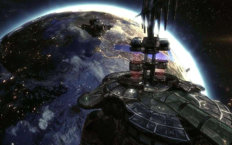 Space Station Orbiting Planet — Black, Dramatic, Night
