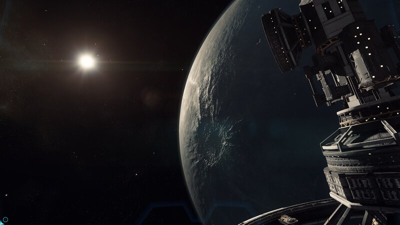 Space Station Orbiting Planet — Black, Dramatic