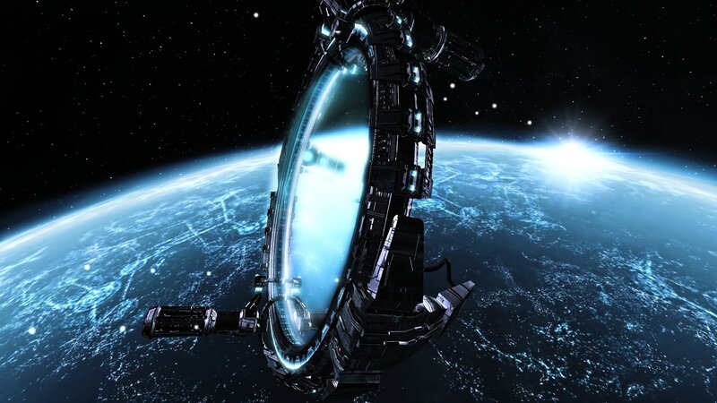 Space Station Orbiting Planet — Blue, Dramatic, 3d Render, Stars