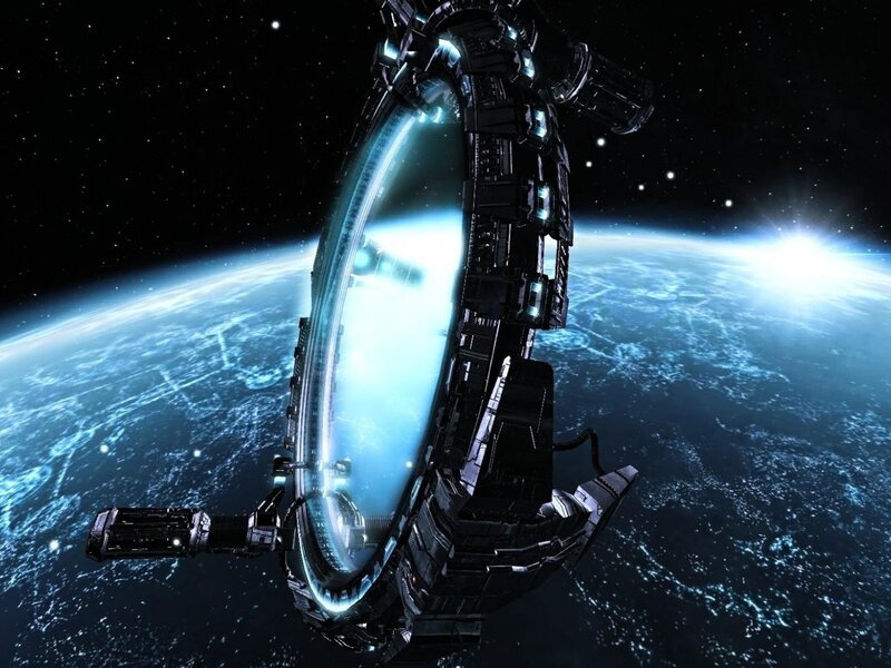 Space Station Orbiting Planet — Blue, Dramatic, 3d Render