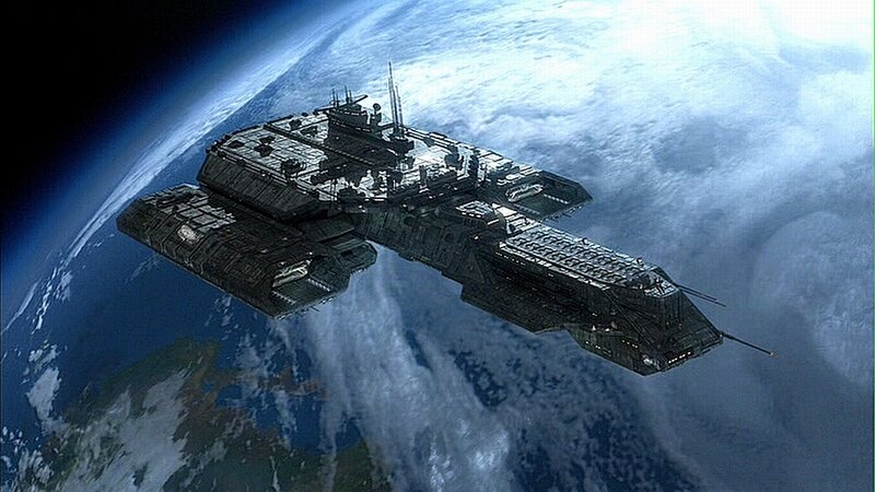 Space Station Orbiting Planet — Blue, Dramatic, Digital Art, Clouds