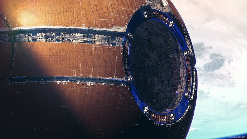 Space Station Orbiting Planet — Blue, Dramatic, Digital Art, Solar Panels