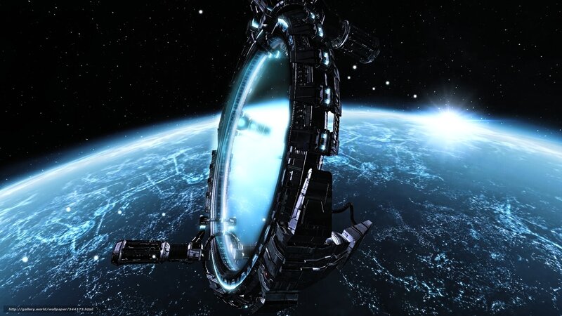 Space Station Orbiting Planet — Blue, Dramatic, Digital Art, Stars, Sun
