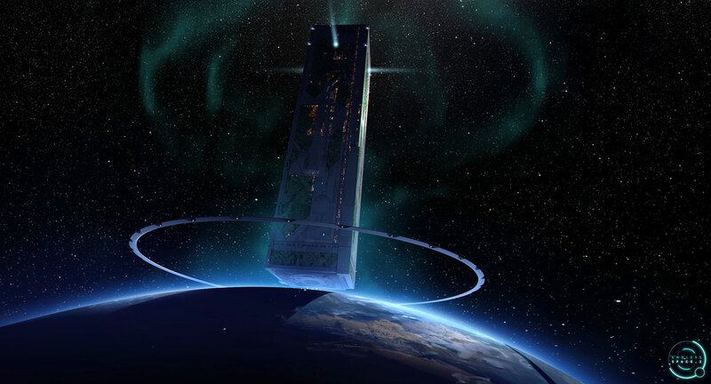 Space Station Orbiting Planet — Blue, Dramatic, Night, Digital Art, Aurora