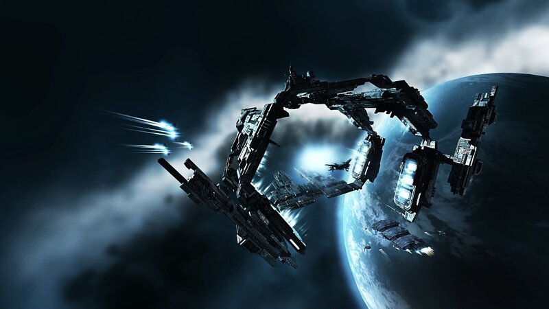 Space Station Orbiting Planet — Blue, Dramatic, Night, Digital Art, Spaceships, Explosion
