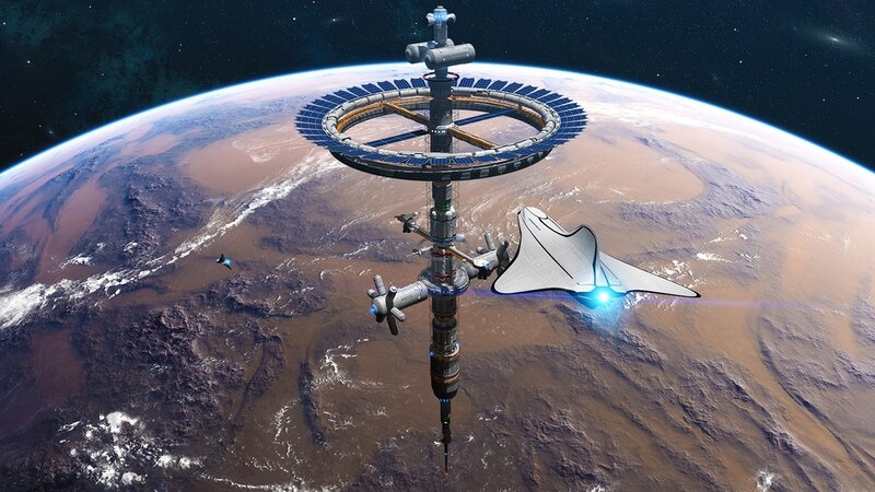 Space Station Orbiting Planet — Brown, Dramatic