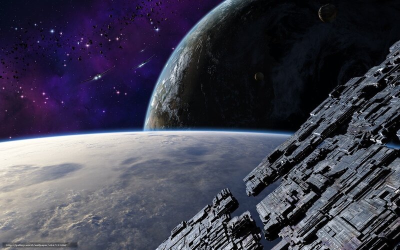 Space Station Orbiting Planet — Purple, Dramatic, Digital Art