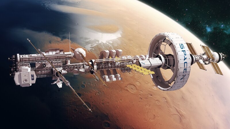 Space Station Orbiting Planet — White, Dramatic