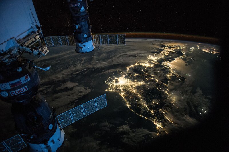 Space Station over Earth — Black, Dramatic