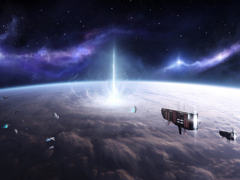 Space Station over Planet — Blue