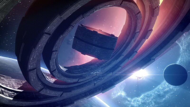 Space Station Ring — Blue, Dramatic, Digital Art