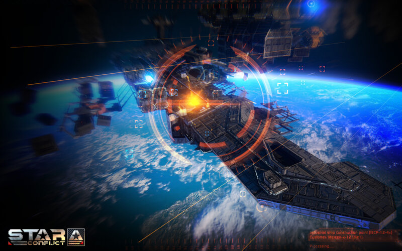 Space Station under Attack — Blue, Dramatic, Digital Art