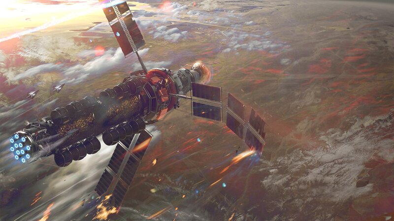 Space Station under Attack — Red, Dramatic