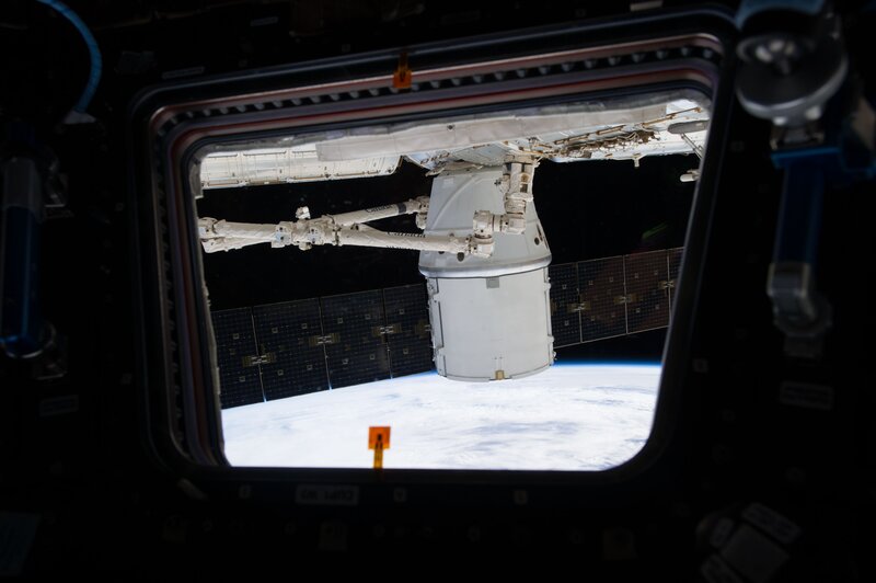 Space station view of cargo craft