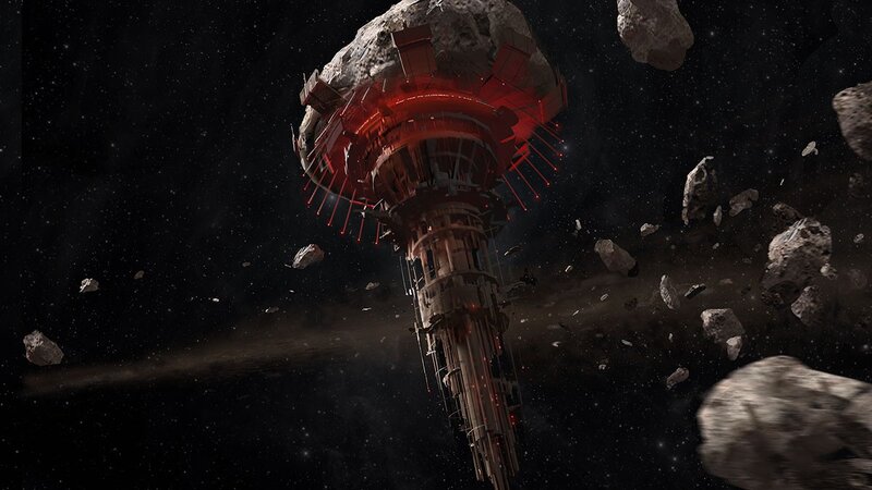 Space Station with Asteroid