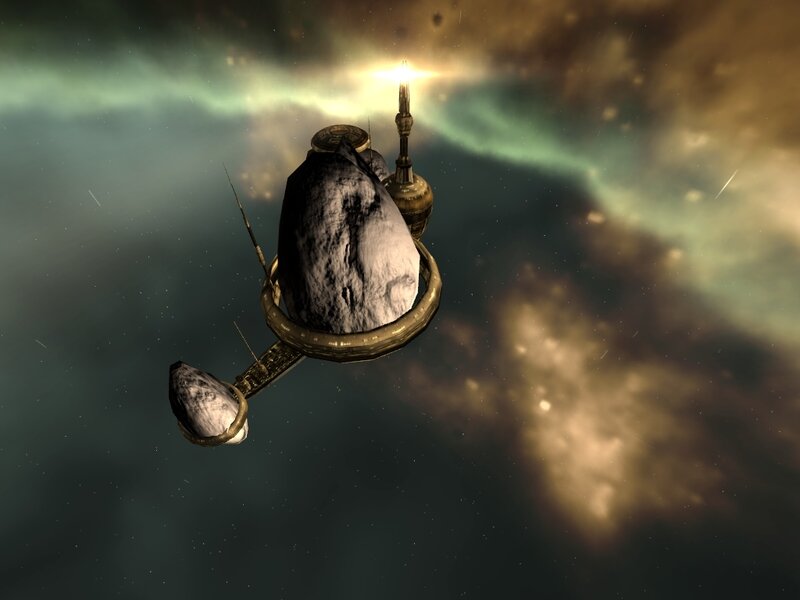 space station with asteroids