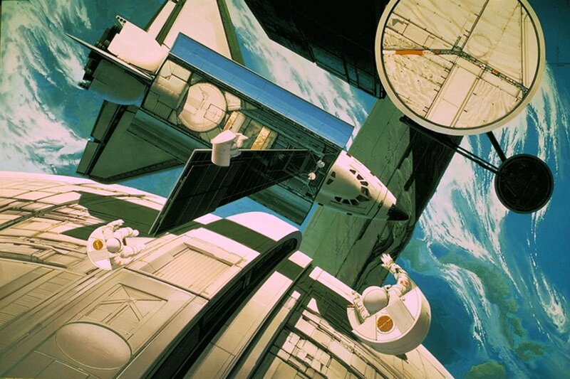 Space station with astronauts