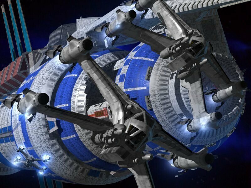 space station with docking ships
