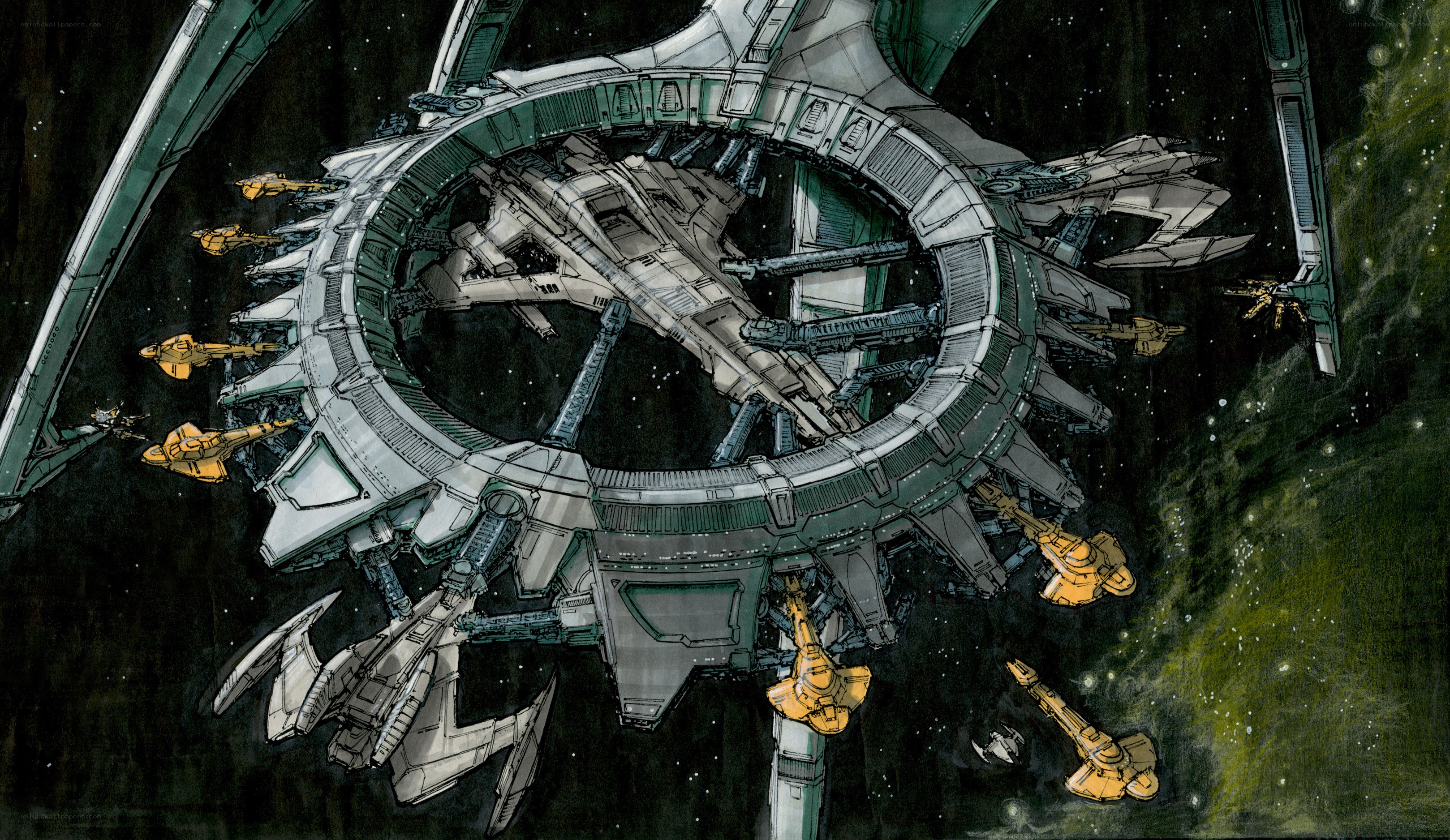 space station with escort ships