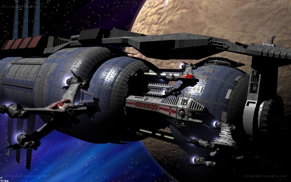 space station with fighter craft