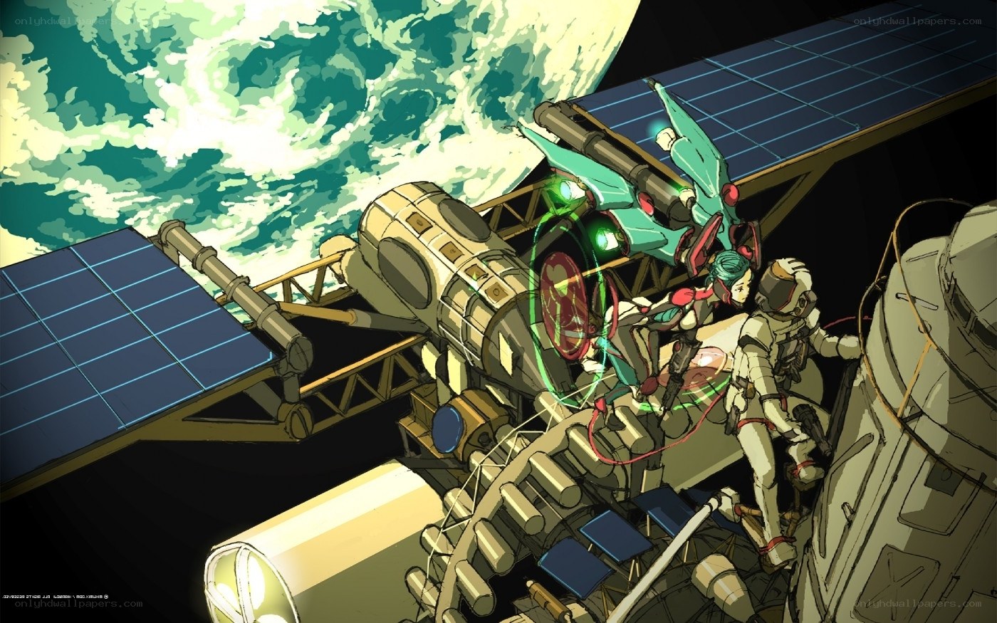 Space station with mechs and pilots