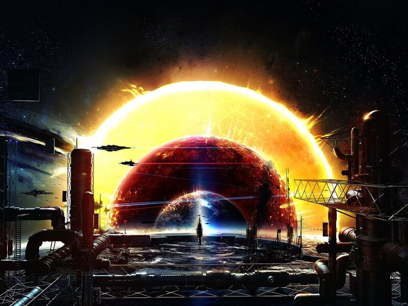 Space Station with Planet — Yellow