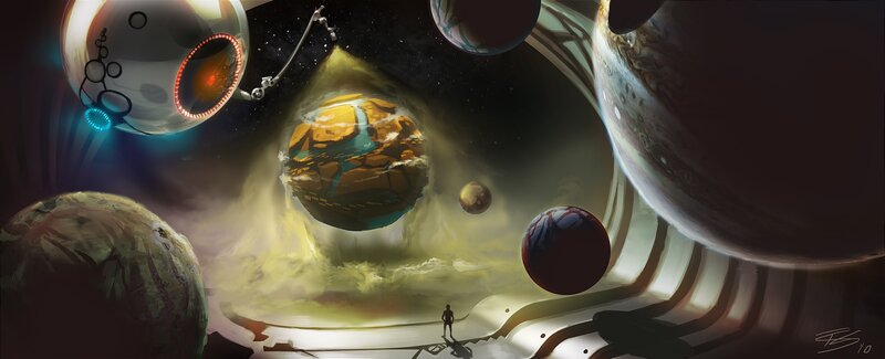 space station with planets