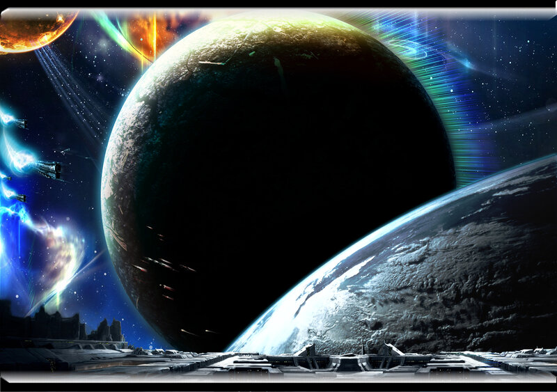 Space Station with Planets — Blue