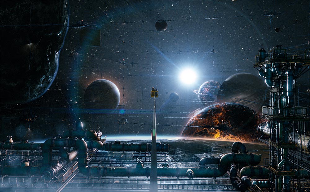 space station with planets