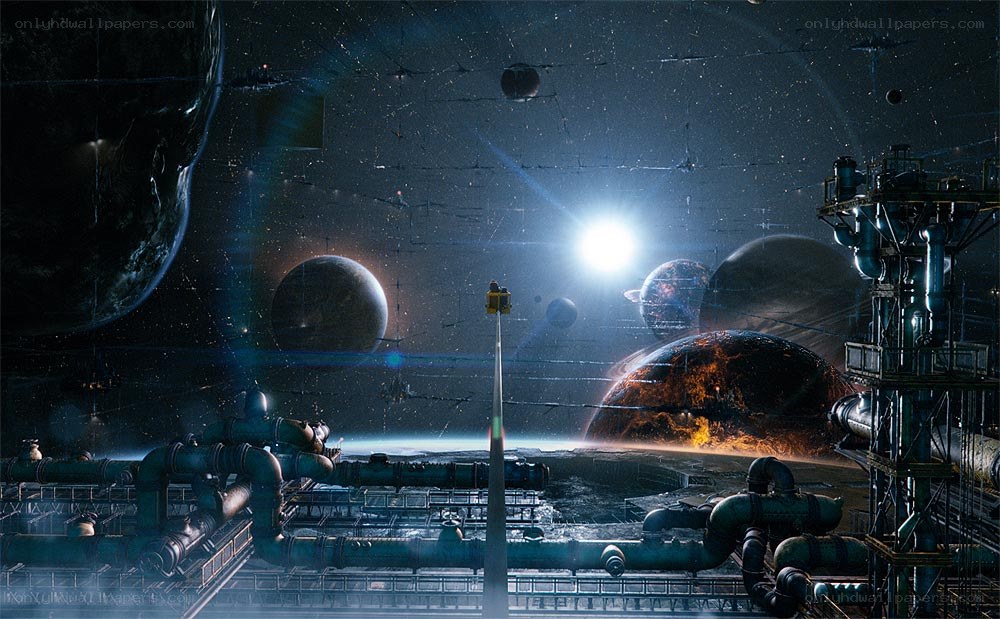 space station with planets